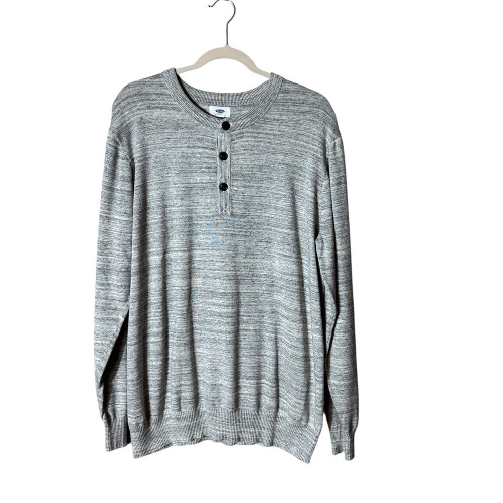 Old Navy Men Henley Sweater Size XL Lightweight Grey Heritage Preppy Long Sleeve